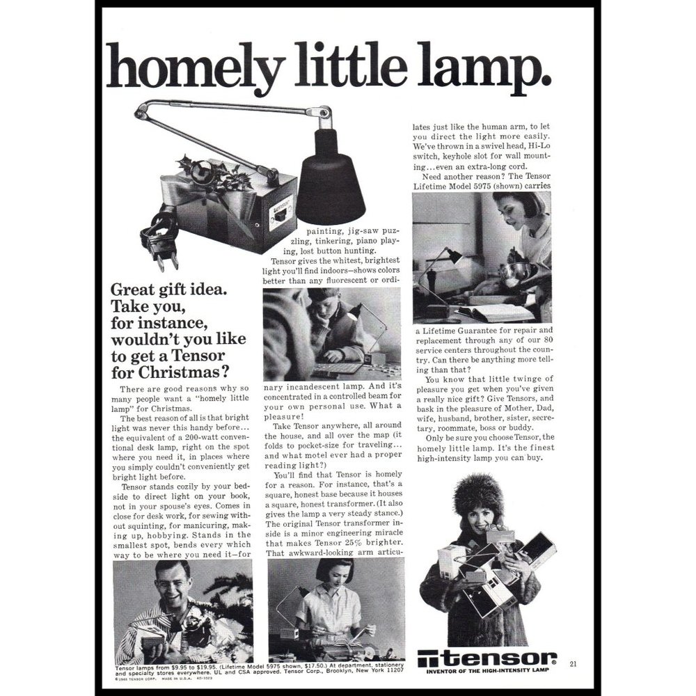 1965 Tensor Table Desk Top Task High Intensity Lamp Vintage Print Ad Wall Art